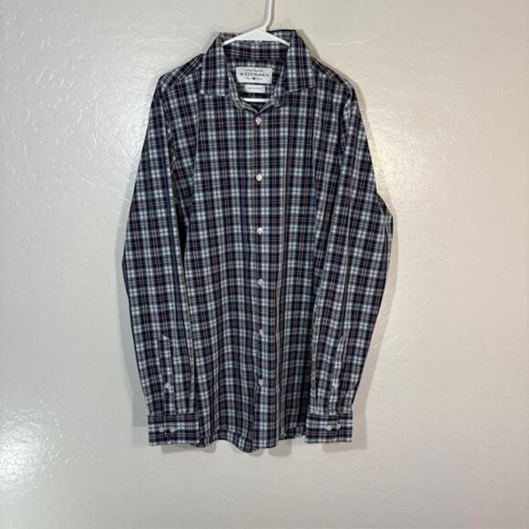 Mizzen+Main Dress Shirt Mens Large Tall Blue Plaid Leeward Trim Fit USA Made - Picture 1 of 7